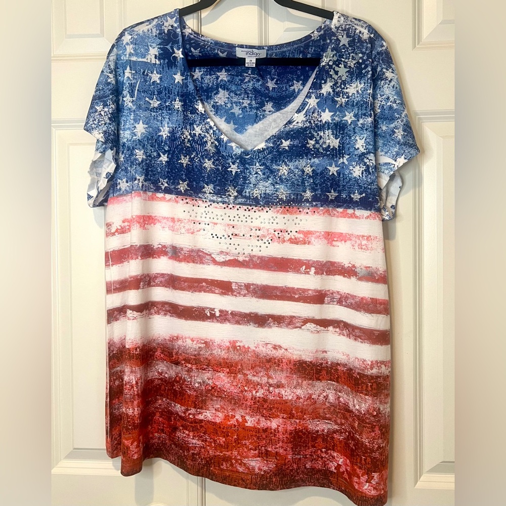 Great Northwest Indigo, patriotic, American flag-themed t-shirt 2X
